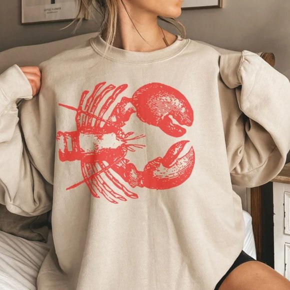 Lobster Sweatshirt, Maine Sweatshirt, Lobster Lover, Womens Beachy Sweatshirt, - Picture 1 of 2